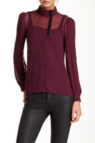 Thumbnail for your product : Stella & Jamie Silk & Genuine Leather Contrast Blouse