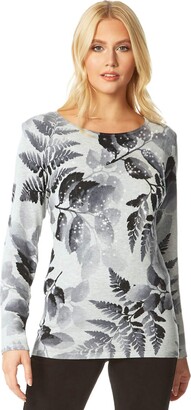 Roman Originals Women Floral Print Diamante Jumper - Ladies Party Smart  Casual Work Office Going Out Sparkle Sequins Long Sleeve Round Neck Jumpers  Knitwear - Grey - Size 10 - ShopStyle