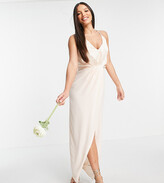 Thumbnail for your product : TFNC Tall bridesmaid satin halterneck top maxi dress in light blush