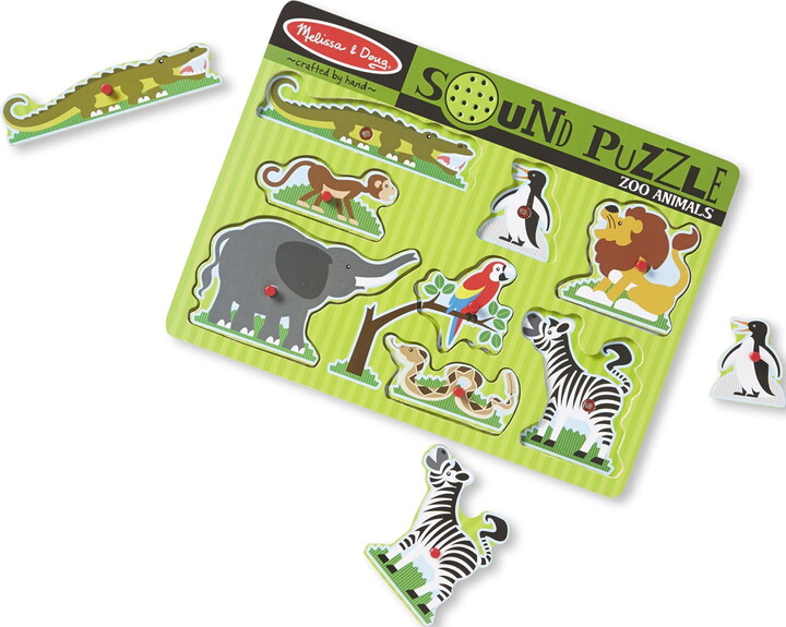Melissa & Doug Zoo Animals Sound Puzzle - Wooden Peg Puzzle With Sound Effects (8 pcs)