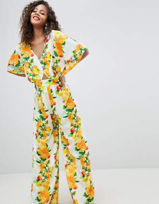 ASOS Tall Design Tall Kimono Jumpsuit With Wide Leg In Fruit Print