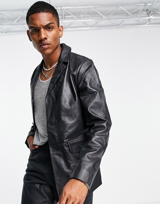 ASOS DESIGN real leather blazer jacket in black - ShopStyle