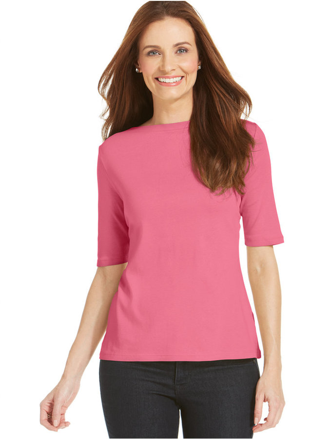 Charter Club Petite ElbowSleeve BoatNeck Pima Cotton Tee ShopStyle