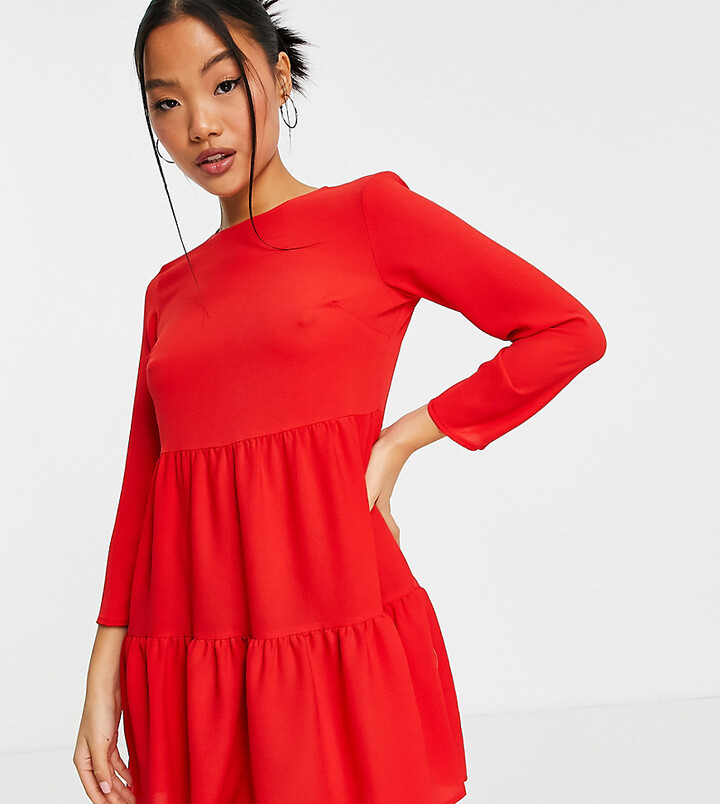 Tiered Red Long Sleeve Dress | Shop the ...
