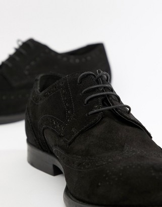 ASOS DESIGN DESIGN Wide Fit derby brogue shoes in black suede