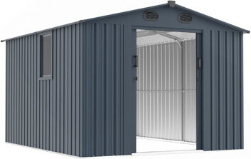 Walton Outdoor Storage Shed Large Metal Tool Sheds With Window And Lockable Doors Garden Shed For Backyard Garden Patio Lawn Dark Grey