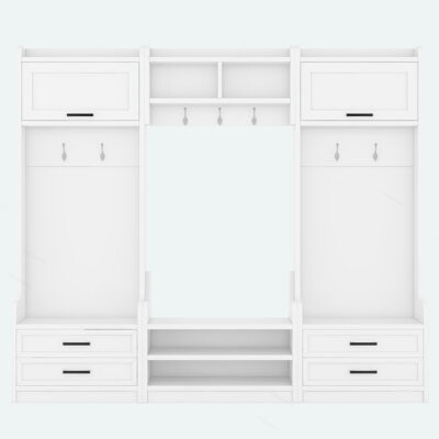 4-In-1 Detachable Hall Tree With Storage And 7 Hooks, Multiple Functions Hallway Coat Rack With Storage Drawers And Cabinet, Shoe Bench For Entryway H