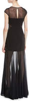 Thumbnail for your product : Halston Embroidered Cap-Sleeve Gown w/ Sheer Overlay