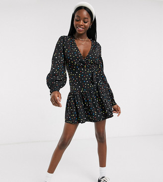 Wednesday's Girl mini wrap dress with pleated skirt in bright spot