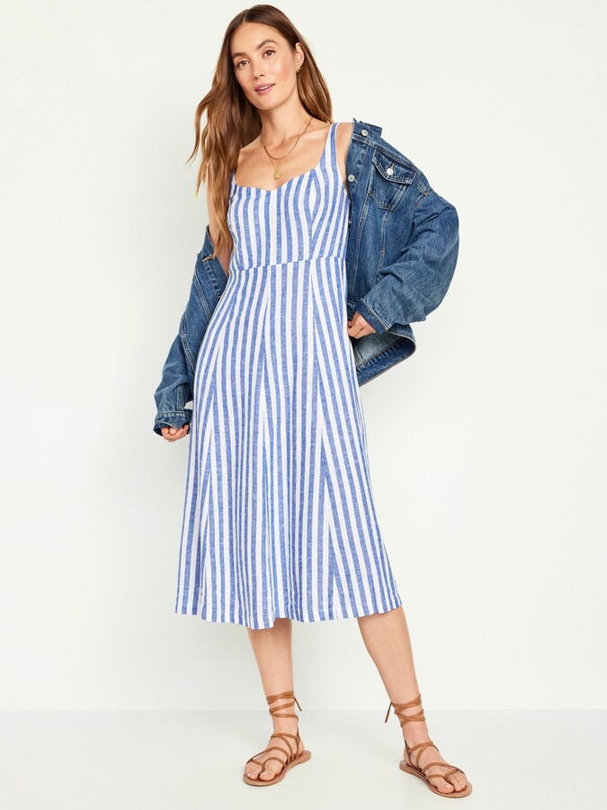 Old Navy Fit & Flare Linen-Blend Midi Dress - ShopStyle