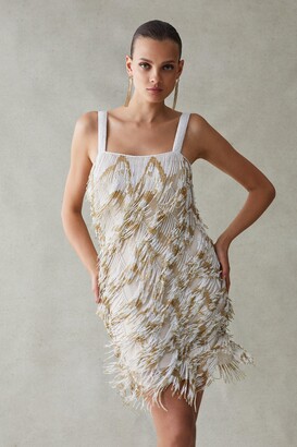 Crystal Embellished Woven Long Sleeve Mini Dress