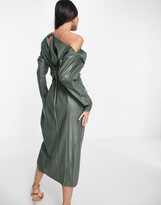 Thumbnail for your product : ASOS DESIGN off shoulder midi dress with tuck detail bodice in forest
