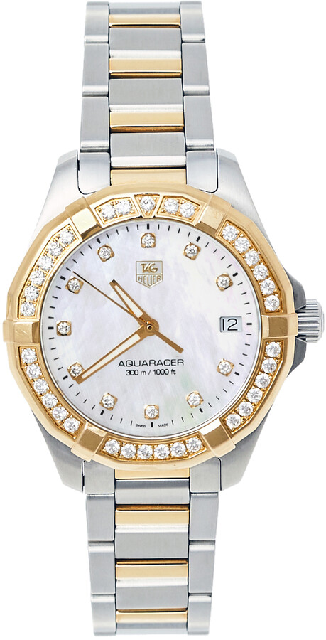 Tag Heuer MOP 18K Yellow Gold \u0026 Stainless Steel Diamonds Aquaracer WAY1353.  BD0917 Women's Wristwatch 32 mm - ShopStyle Watches