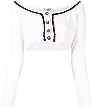 Chanel Pre Owned 1990s CC-buttons cropped knitted top - ShopStyle