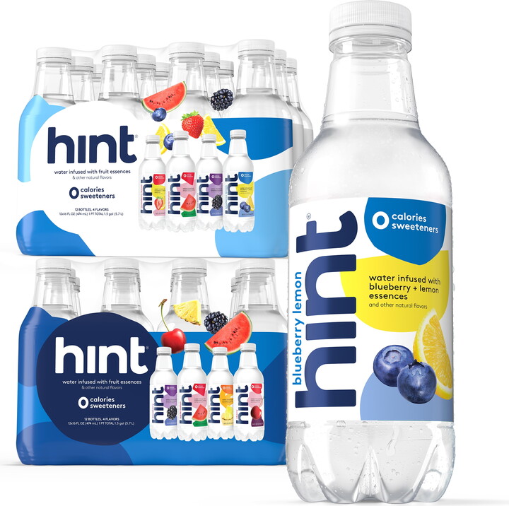 Hint Bottled Water, 6-Flavor Blue & White Variety Pack - Purified Water Beverages with Zero Calories, Natural Flavors, and Sugar Free - 16 Fl Oz (Pack of 24)
