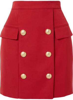 Balmain Button-embellished Wool-pique Mini Skirt