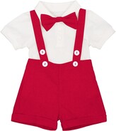 Thumbnail for your product : FYMNSI Infant Baby Boy Christening Baptism Outfit Short Sleeve Romper Shirt + Suspenders Linen Shorts Pants + Bow Tie 3pcs Formal Suit Toddler Kids Gentleman Tuxedo Wedding Birthday Party Gray 12-18M