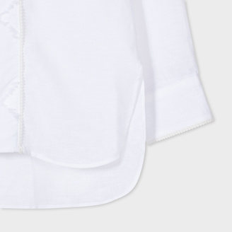 Paul Smith Men's White Linen 'Reverse-Floral' Shirt With Satin Frogging