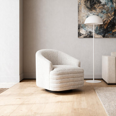 Ivy Bronx Contemporary Swivel Accent Chair Beige Chenille Upholstered Foam Cushioned Seat Luxury Home Furniture 1pc