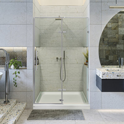 Fine Fixtures 54'' W x 74.25'' H Hinged Frameless Shower Door