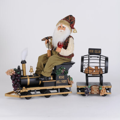 Karen Didion Originals 2 Piece Wine Delivery Train Santa Set