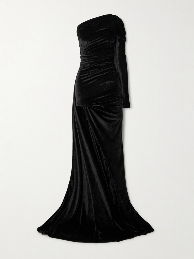 Balenciaga One-shoulder Asymmetric Velvet Dress - Black