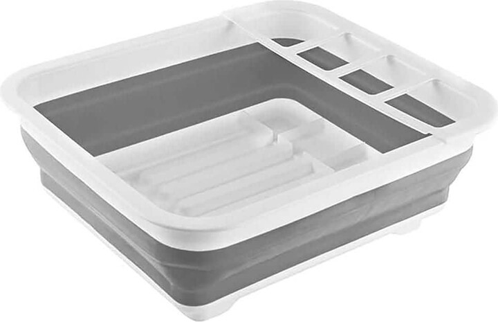 Anqtovp 12.4 x 14.4 x 5.1 in. Collapsible Dish Drying Rack Portable Dinnerware Drainer Organizer for Kitchen RV Campers Gray