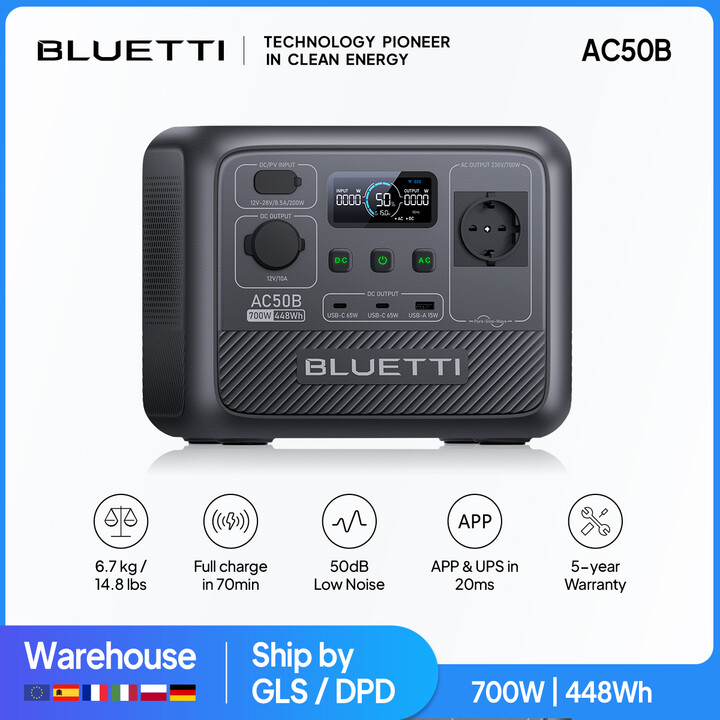[US Plug] BLUETTI AC50B 700W 448Wh Portable Power Station LiFePO4 Battery Backup Fast Charging Solar Generator Camping Road Trip
