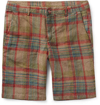 Massimo Alba Vela Watercoloured-dyed Checked Linen Shorts