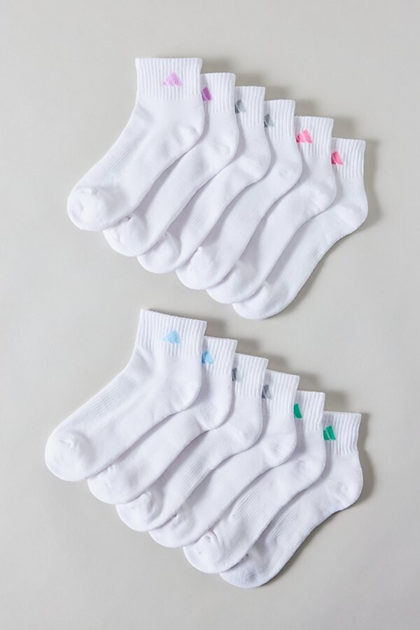 adidas Cushioned Quarter Crew Sock 6-Pack in White Clear Sky Blue
