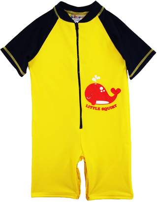 Sweet & Soft Baby Boys Swimwear Whale Squirt Animal Print 1-Piece Rashguard Sunsuit, Yellow