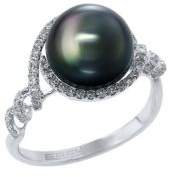 Effy 14k White Gold Diamond and Black Tahitian Pearl Ring