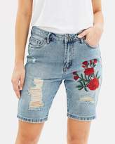 Thumbnail for your product : Only Tonni Boyfriend Denim Embroidered Shorts