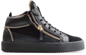 Giuseppe Zanotti Leather and Velvet High Top Sneakers