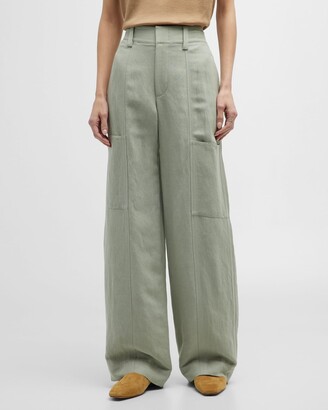 ASOS EDITION textured linen mix wide leg pants in stone