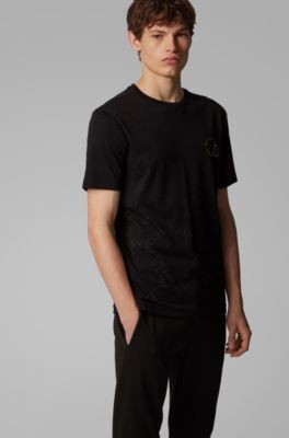 HUGO BOSS Regular-fit T-shirt in cotton with layered metallic logo