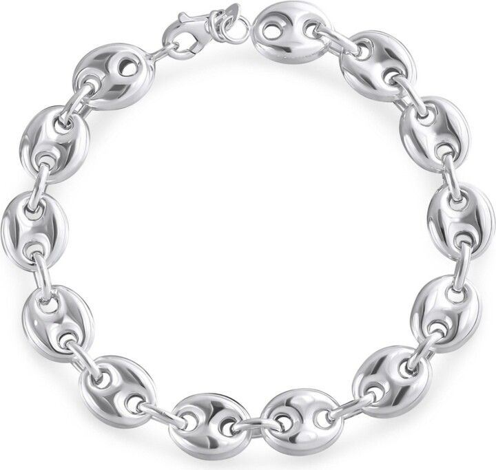 Bling Jewelry Nautical Anchor Link Puff Mariner Chain Bracelet Sterling Silver 9MM Wide