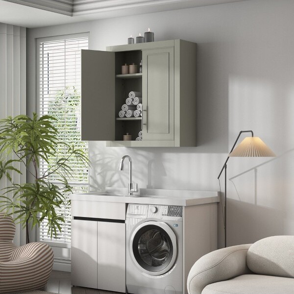 The Misty Moon BathroomKitchenWallCabinetMedicineCabinetOverTheToiletLaundryRoomCabinetwithDoorsandStorageShelvesGray