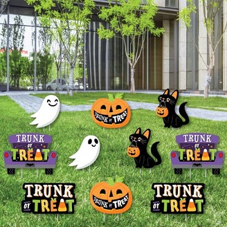 Big Dot of Happiness Trunk or Treat - Cat Pumpkin Trunk Lawn Decorations - Outdoor Halloween Car Parade Party Yard Decorations - 10 Piece