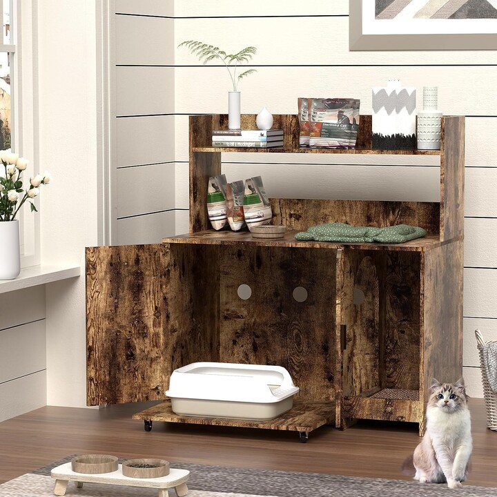 PAKASEPT Litter Box Enclosure, Hidden Litter Box Furniture with Shelf and Doors ShopStyle Cat