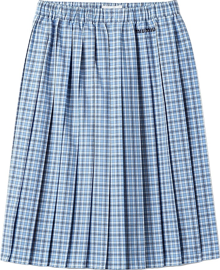 Women's Pleated Check Skirt - Blue - Size 4