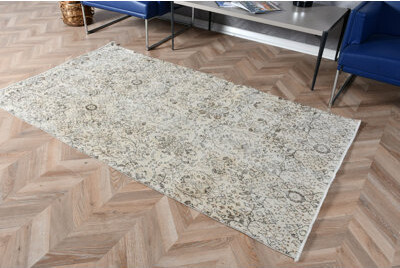 Bungalow Rose Handwoven Vintage Turkish Oushak Wool Area Rug in Gray Perfect for Entryway or Living Room