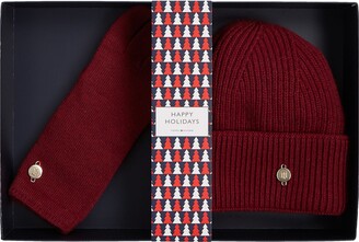 Tommy Hilfiger Elevated Wool Cashmere Blend Beanie Hat And Gloves Set, Rouge  - ShopStyle