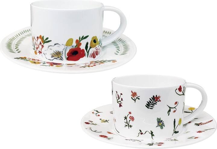 White Language Of Flowers - Set Of Two Cups & Saucers