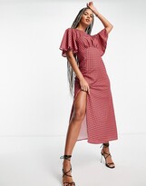 Thumbnail for your product : John Zack midi tea dress with split in red gingham