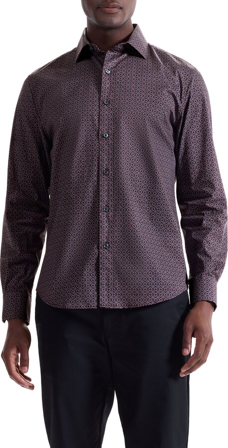 Axel Trim Fit Geo Print Stretch Cotton Button-Up Shirt