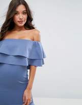 Thumbnail for your product : ASOS Double Ruffle Bardot Pephem Bodycon Midi Dress