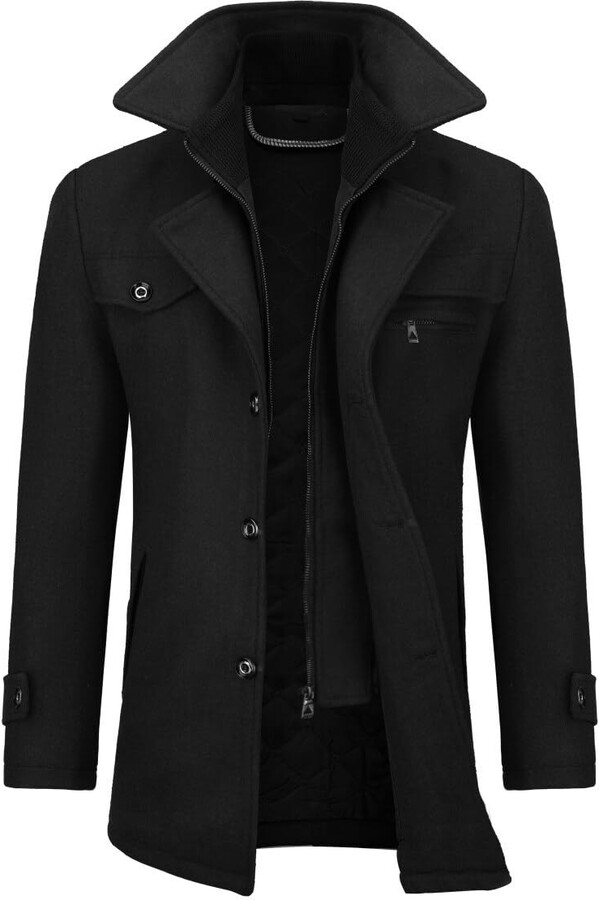 Allthemen Mens Winter Padded Coat Wool Trench Overcoat Mid Length Coat