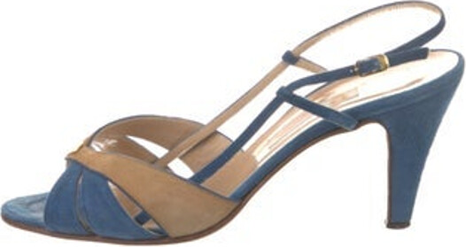 Gucci Suede Slingback Pumps Blue Peep-Toes Crossover Straps & Buckle Closure at Ankles