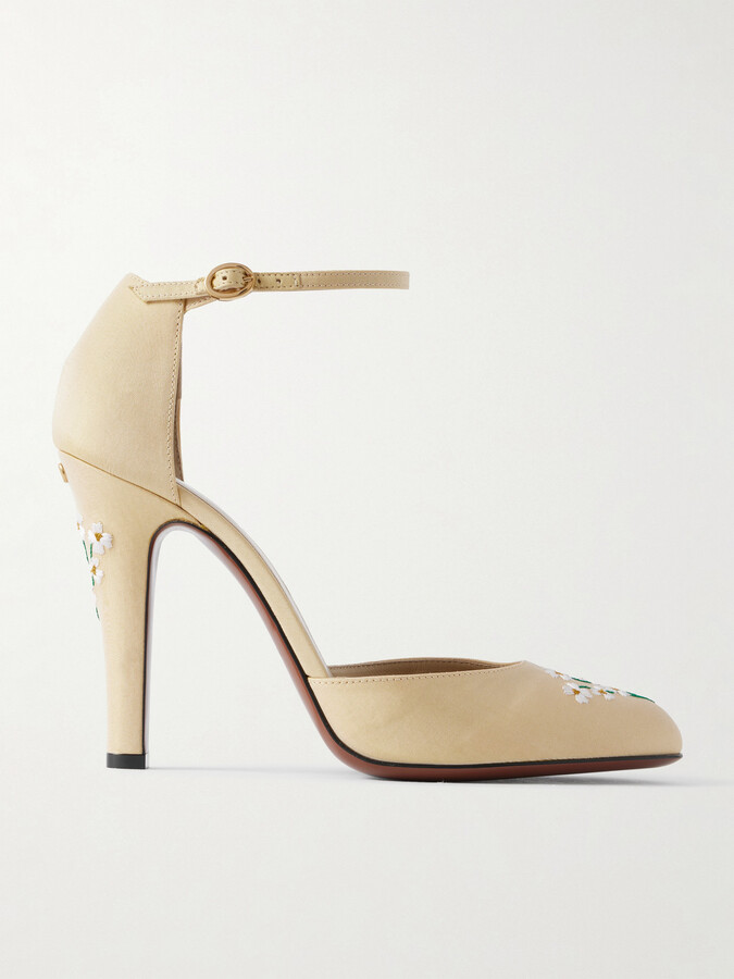 Valentino Garavani Dolly 105 Embroidered Shantung Pumps - Yellow